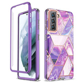 Asuwish Phone Case for Samsung Galaxy S21 FE 5G Cell Cover Hybrid Luxury Cute Marble Shockproof Full Body Hard Heavy Duty Slim Accessories S 21 EF S21FE5G UW S21FE 21S G5 6.4 inch Women Girls Purple